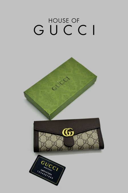 جزدان - Gucci / شامل علبة  - جوتشي شعار جلد - بني غامق من فوق <br> <span class='text-color-warm'>نفدت الكمية</span>